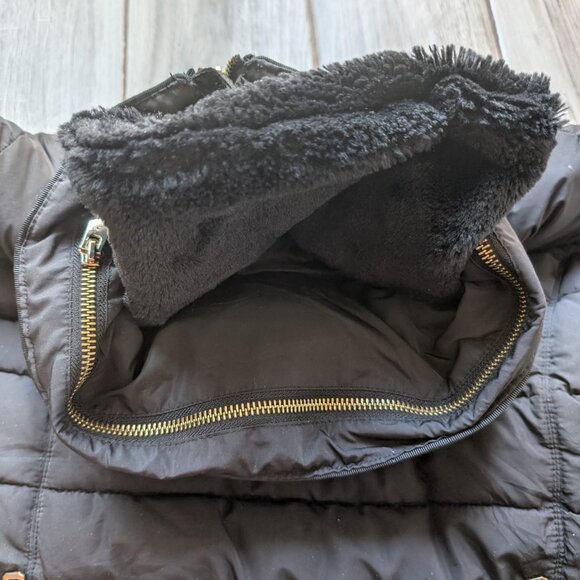 Zara Basic Black Puffer Jacket Faux Fur Lined Hood Women’s L Warm Winter Coat - Picture 4 of 8